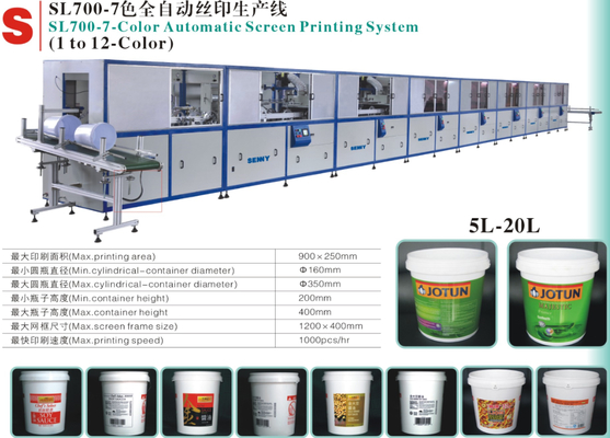 7-20 ลิตร 18 ชิ้น/นาที เครื่องพิมพ์สกรีน UV บนถังพลาสติกทรงกลม 1-7 สี